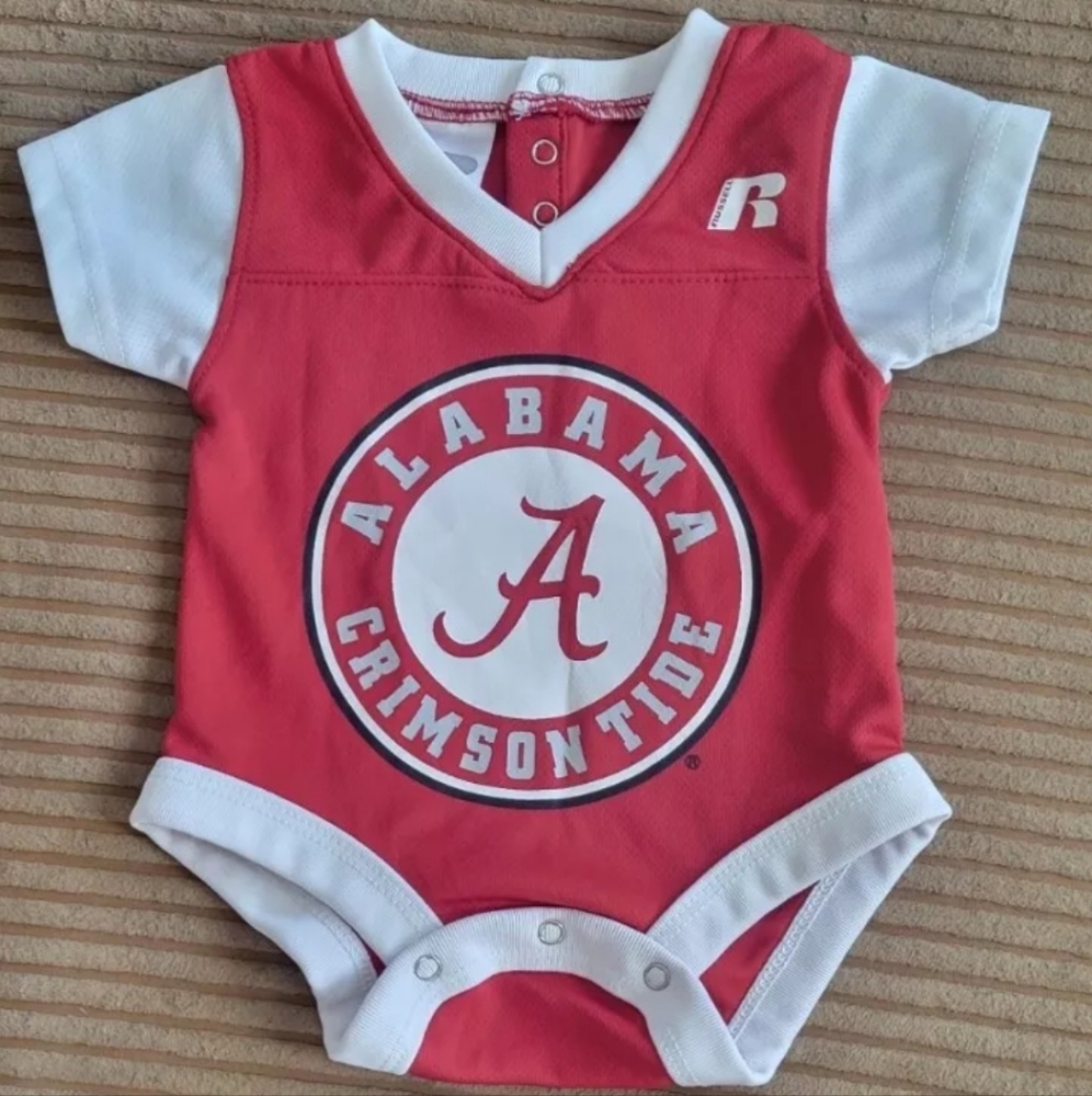 ALABAMA CRIMSON TIDE BABY ONE PIECE 3-6 BODY SUIT RUSSELL ATHLETIC GEAR